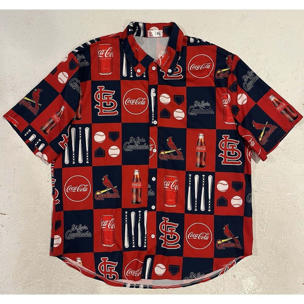 St. Louis Cardinals Coca Cola Button‎ Down Shirt Mens XL Multicolor Y2K Preppy